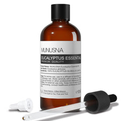 MUNUSNA front bottle showing pure eucalyptus oil and packaging benefit