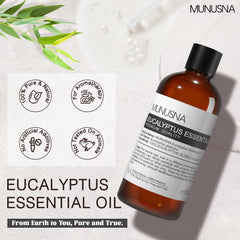 MUNUSNA label close-up highlighting steam-distilled purity benefit