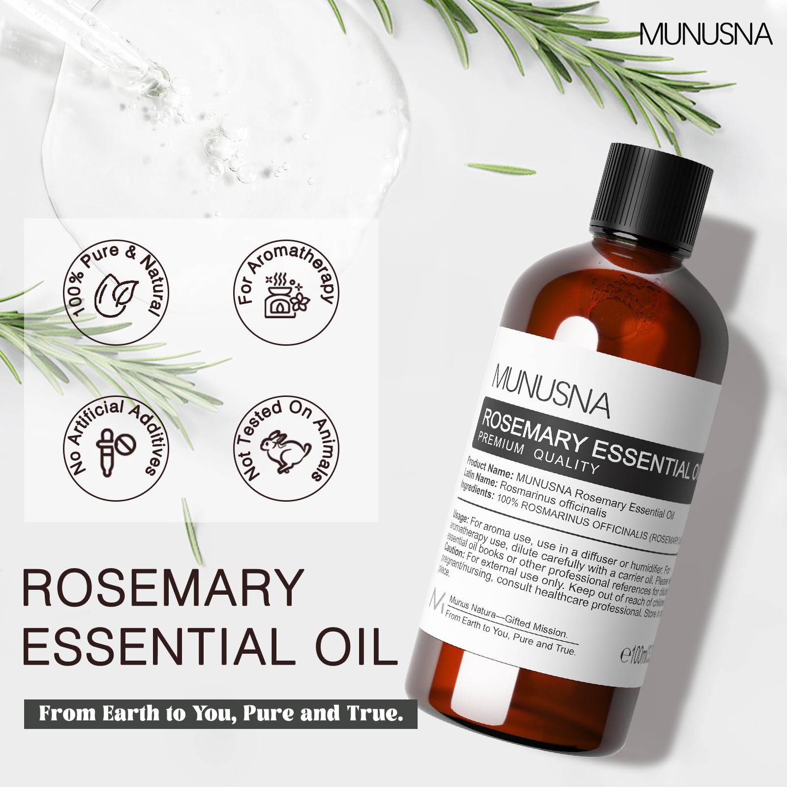 MUNUSNA oil dropper pouring drops into palm demonstrating easy dosing for blends