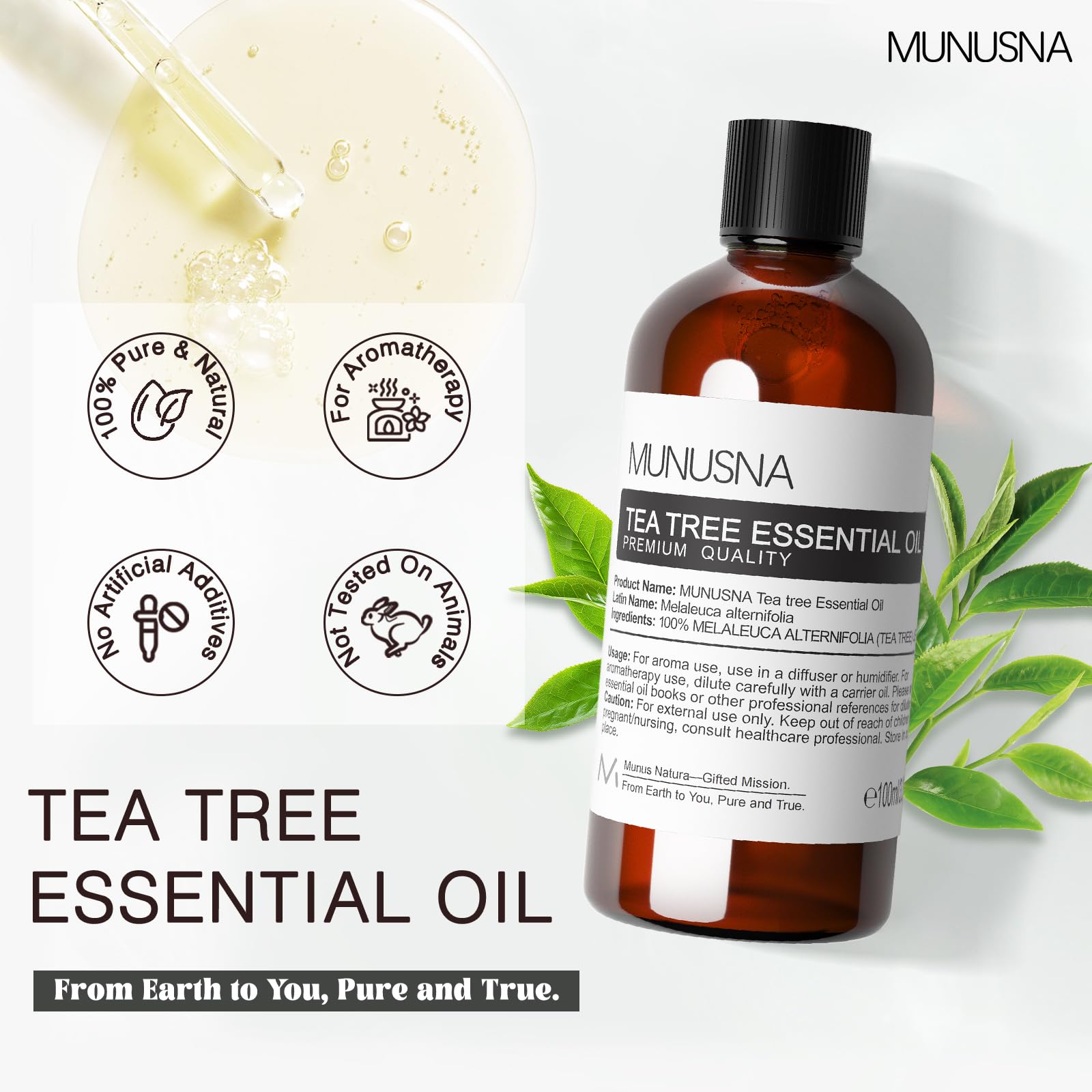 MUNUSNA label close-up highlighting ingredient transparency and purity