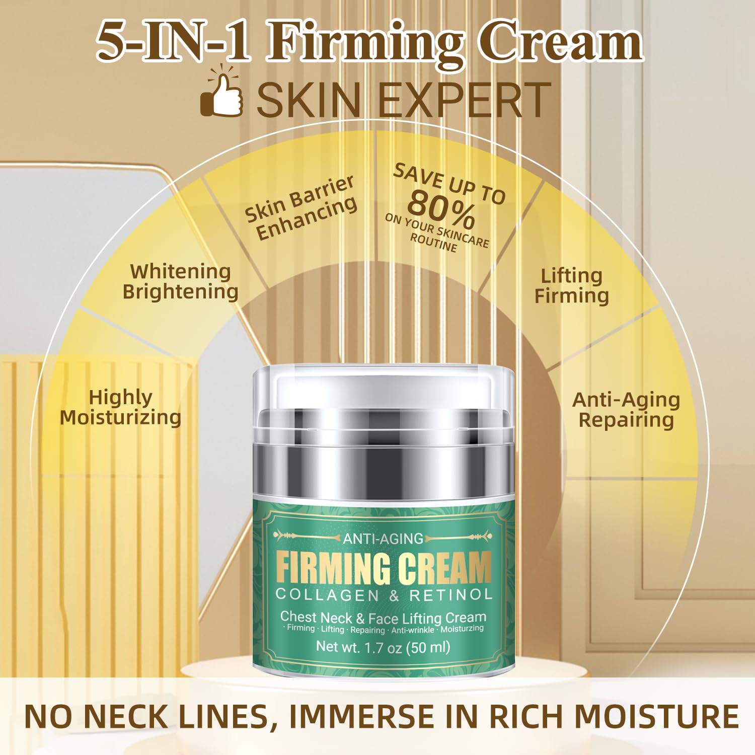 MUOCOBU neck cream application on neck shows targeted lifting.