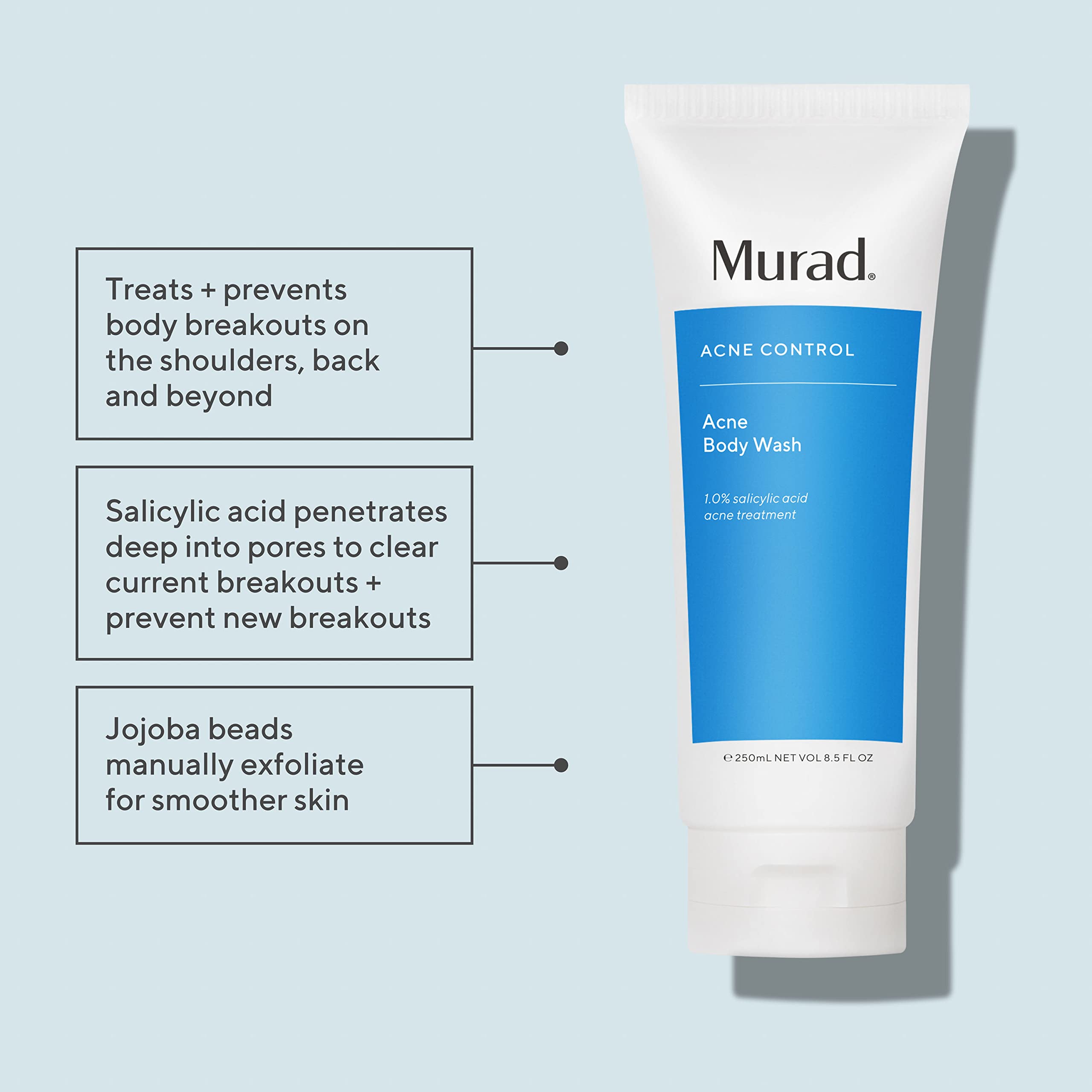 Murad Acne Body Wash lather shown during shower for exfoliating cleanse.
