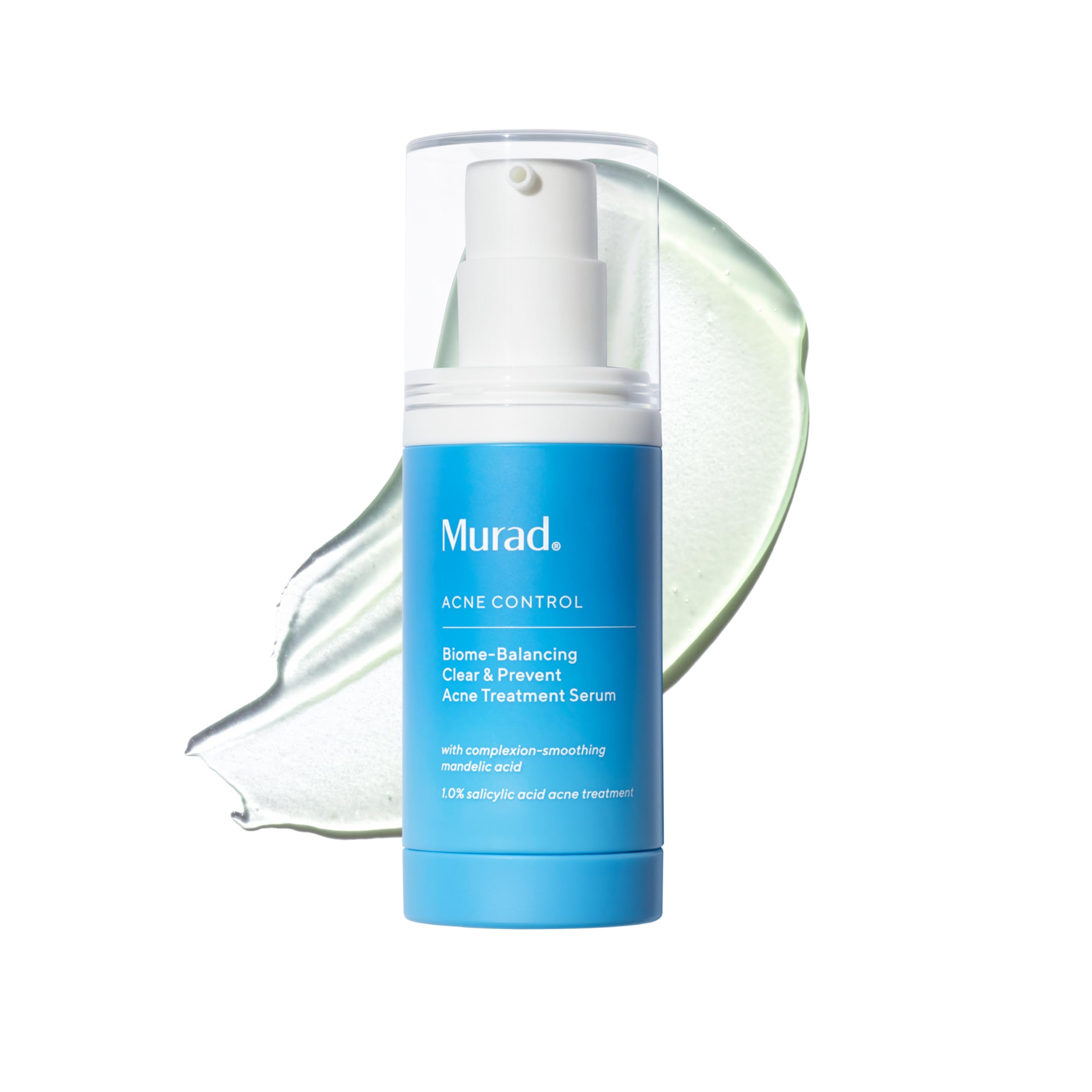 Murad Biome-Balancing Acne Serum bottle promotes balanced skin pores.
