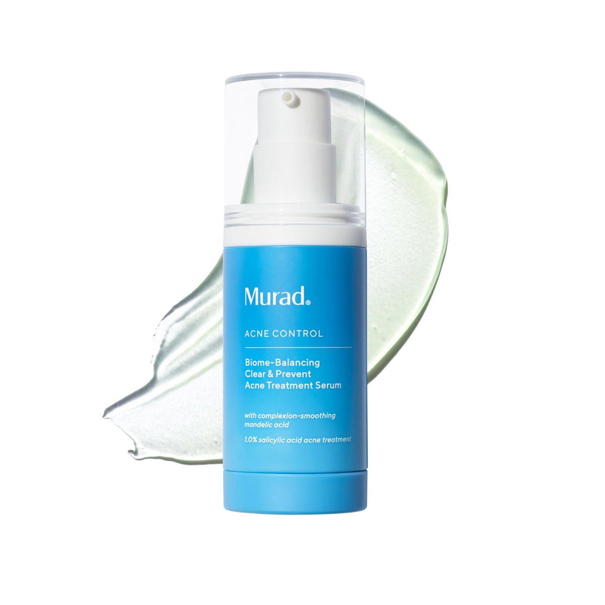 Murad Biome-Balancing Acne Serum bottle promotes balanced skin pores.