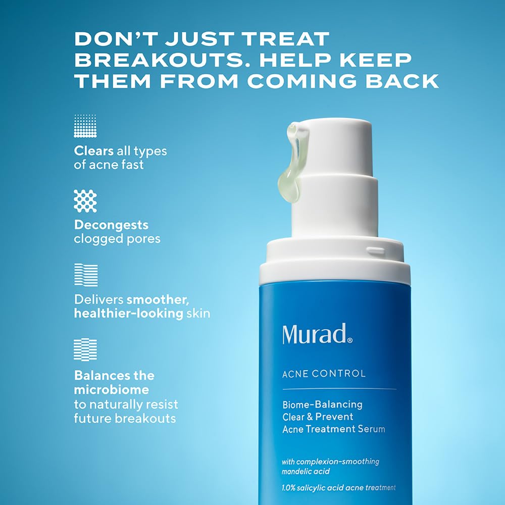 Murad Biome-Balancing Acne Serum texture close-up shows gel-like consistency.