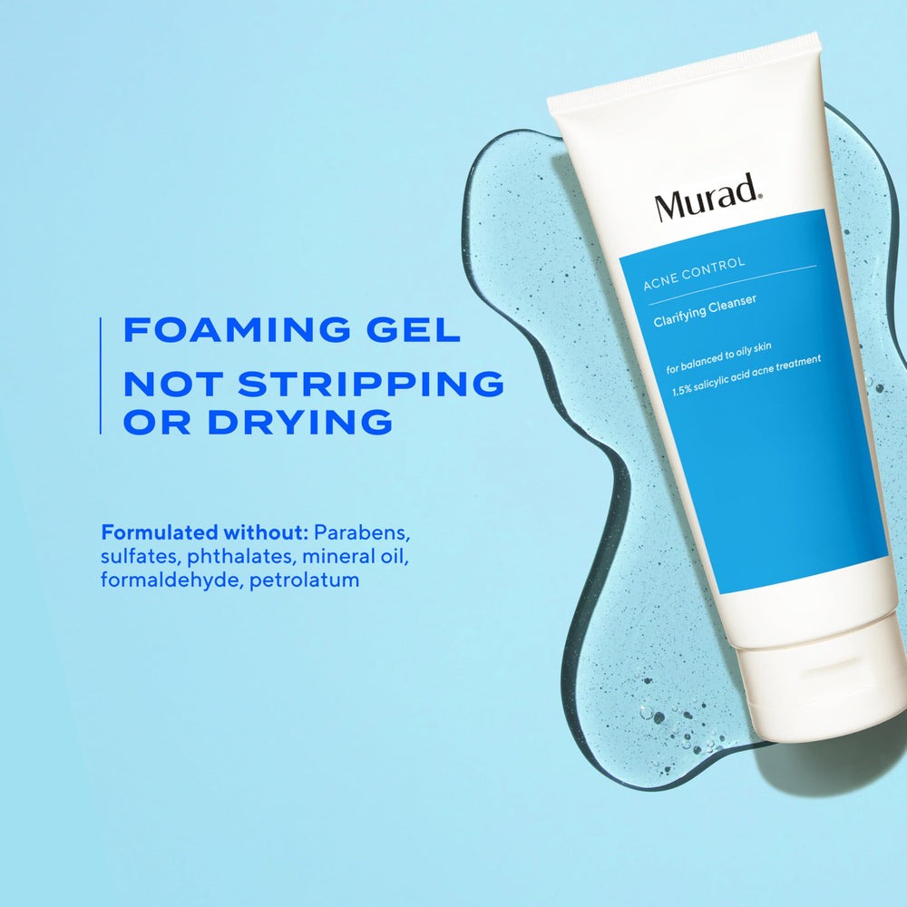 Murad Clarifying Cleanser with salicylic acid bubbles demonstrating exfoliation action.
