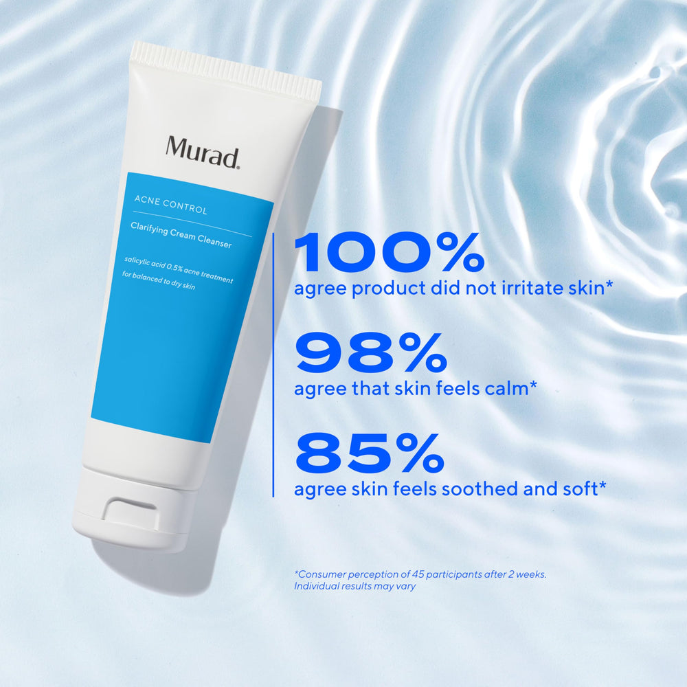 Murad Clarifying Cream Cleanser being applied on skin during routine.