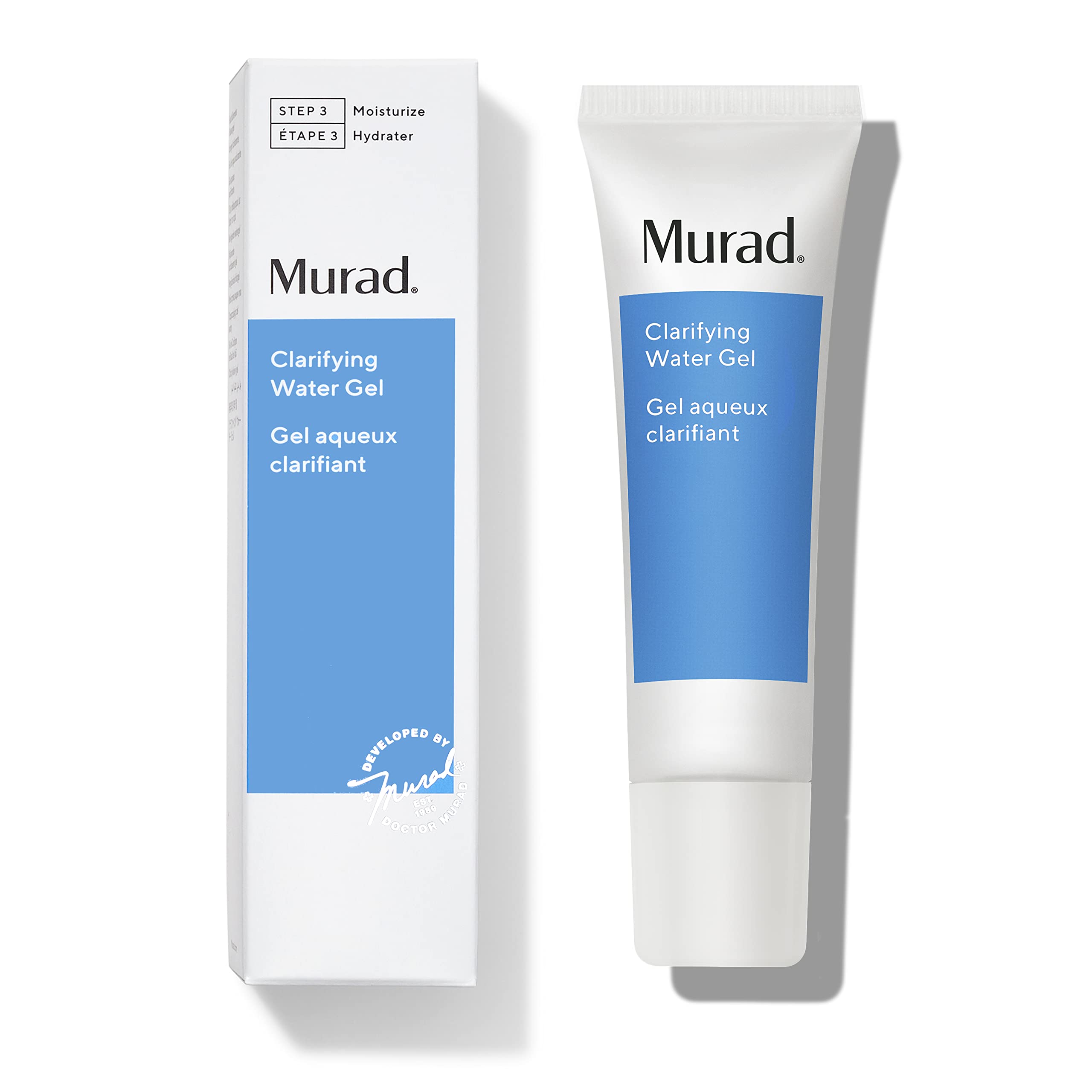 Murad Clarifying Water Gel bottle closeup for oil control and hydration.