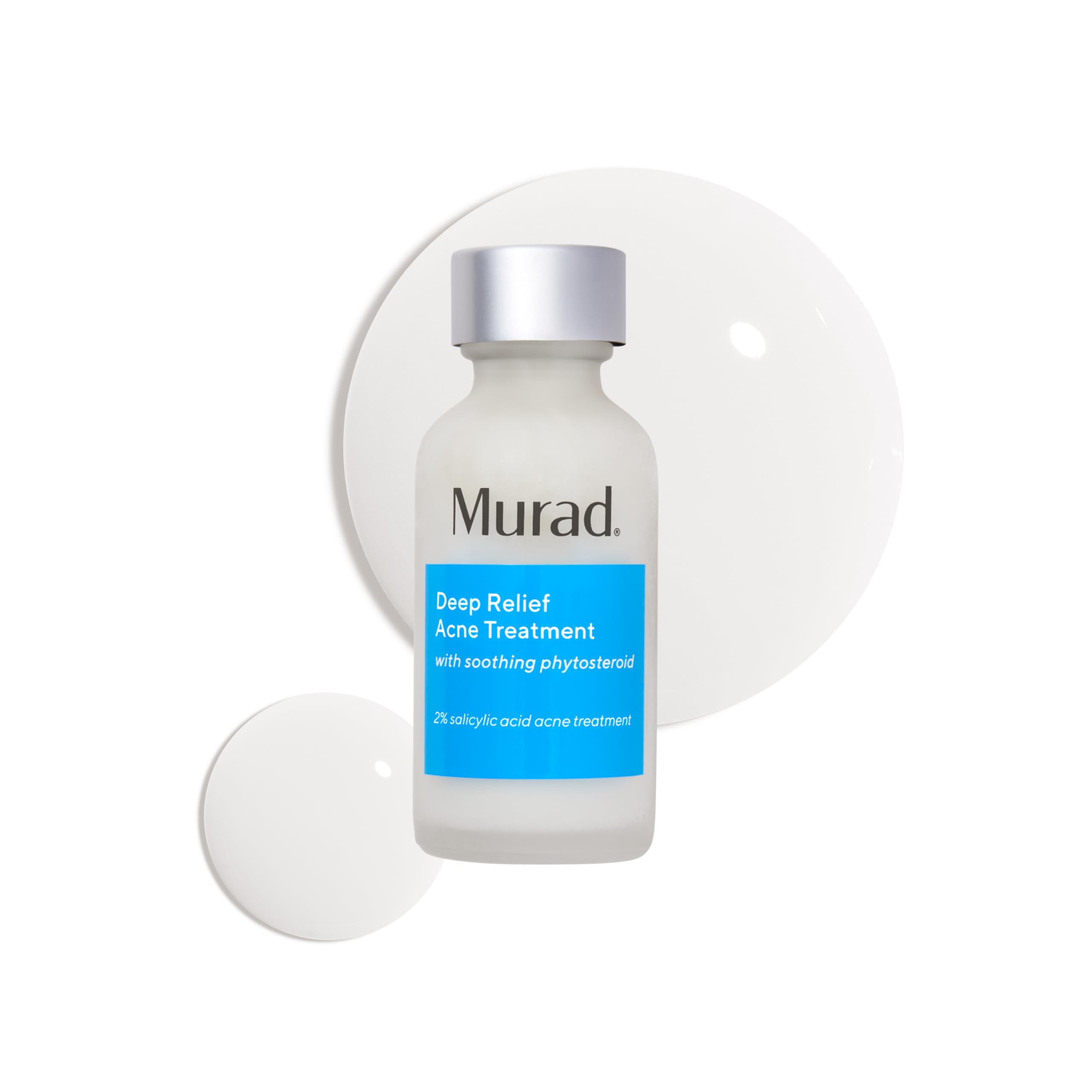 Murad Deep Relief Acne Treatment bottle demonstrates targeted relief for deep breakouts.
