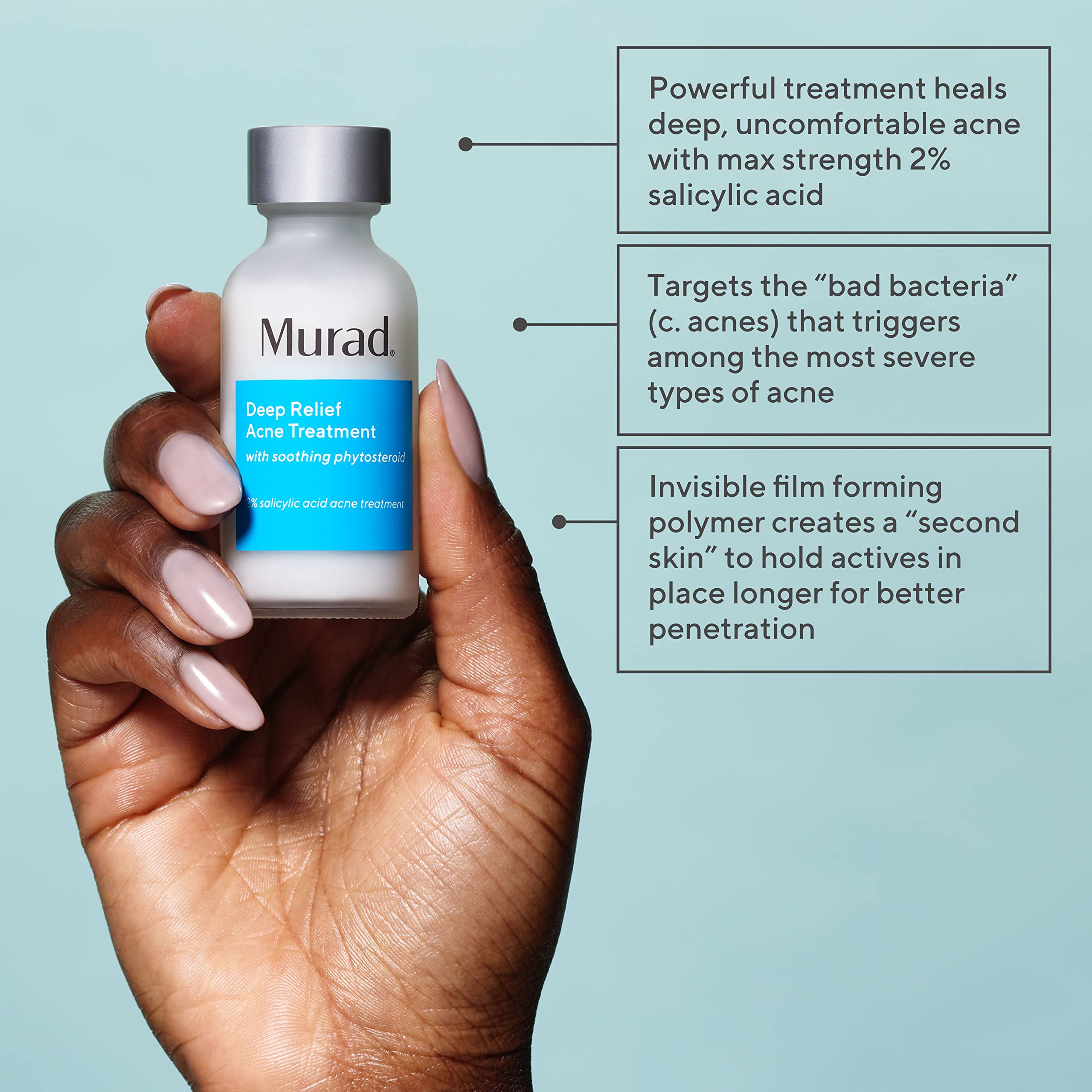 Murad Deep Relief serum dispense shows precise spot treatment on skin.