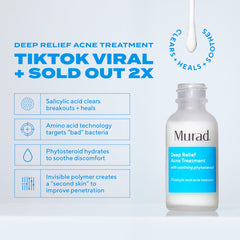Murad Deep Relief spot application on skin illustrates day or night use.
