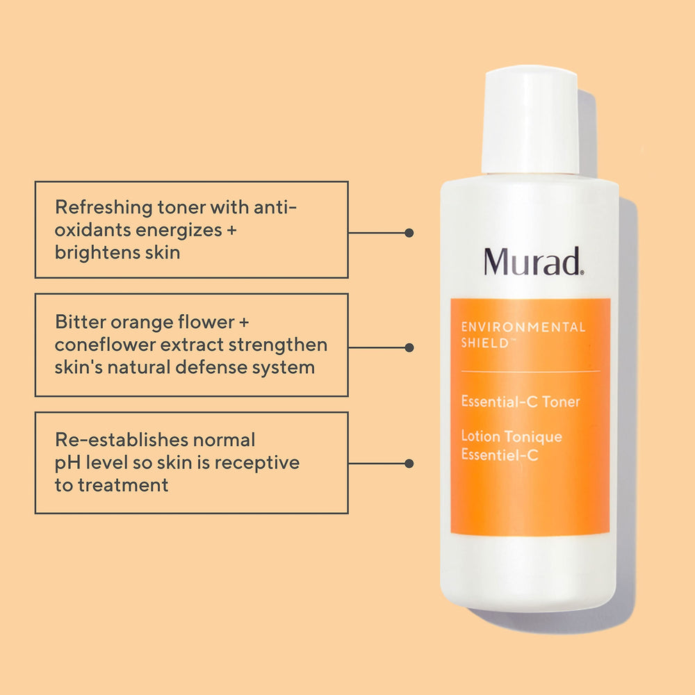 Murad Essential-C Toner applied on cotton pad for refreshing prep.