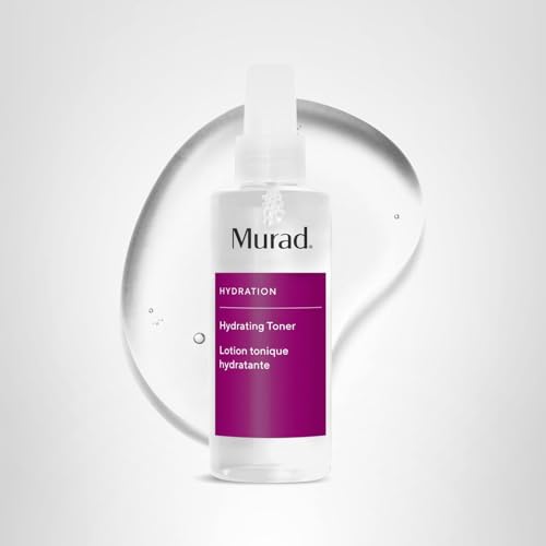 Murad Hydrating Toner bottle close-up highlights premium multitasking toning formula.