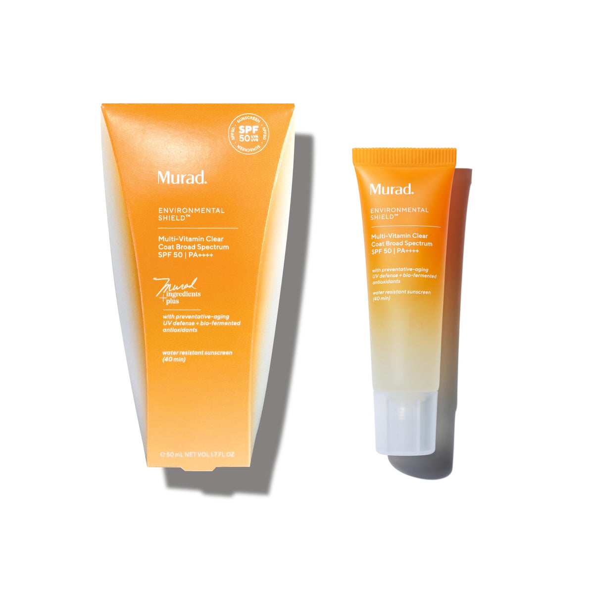 Murad Multi-Vitamin Clear Coat Sunscreen SPF 50 bottle showcasing antioxidant protection