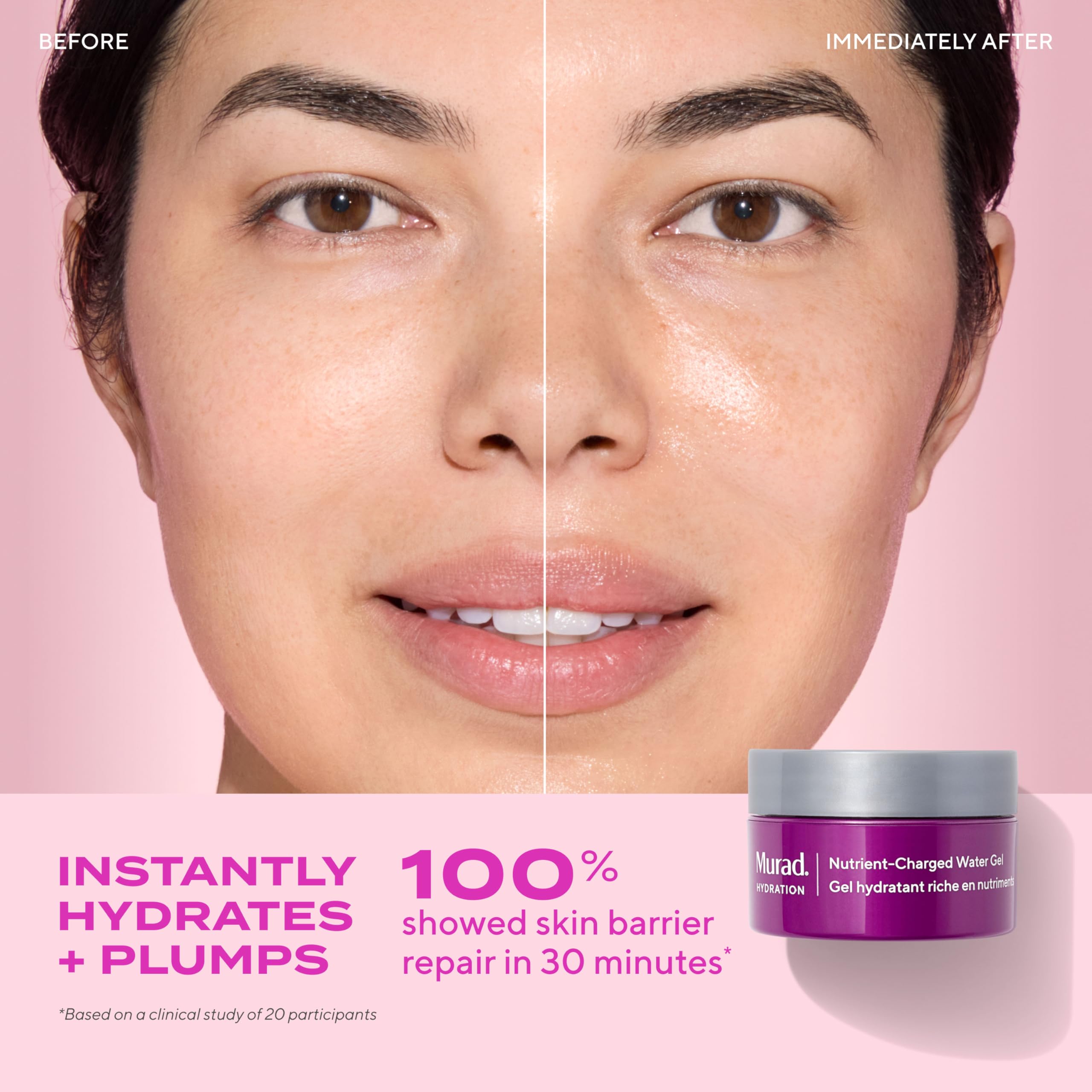 Murad Nutrient-Charged Water Gel application on the face demonstrates smooth, quick hydration
