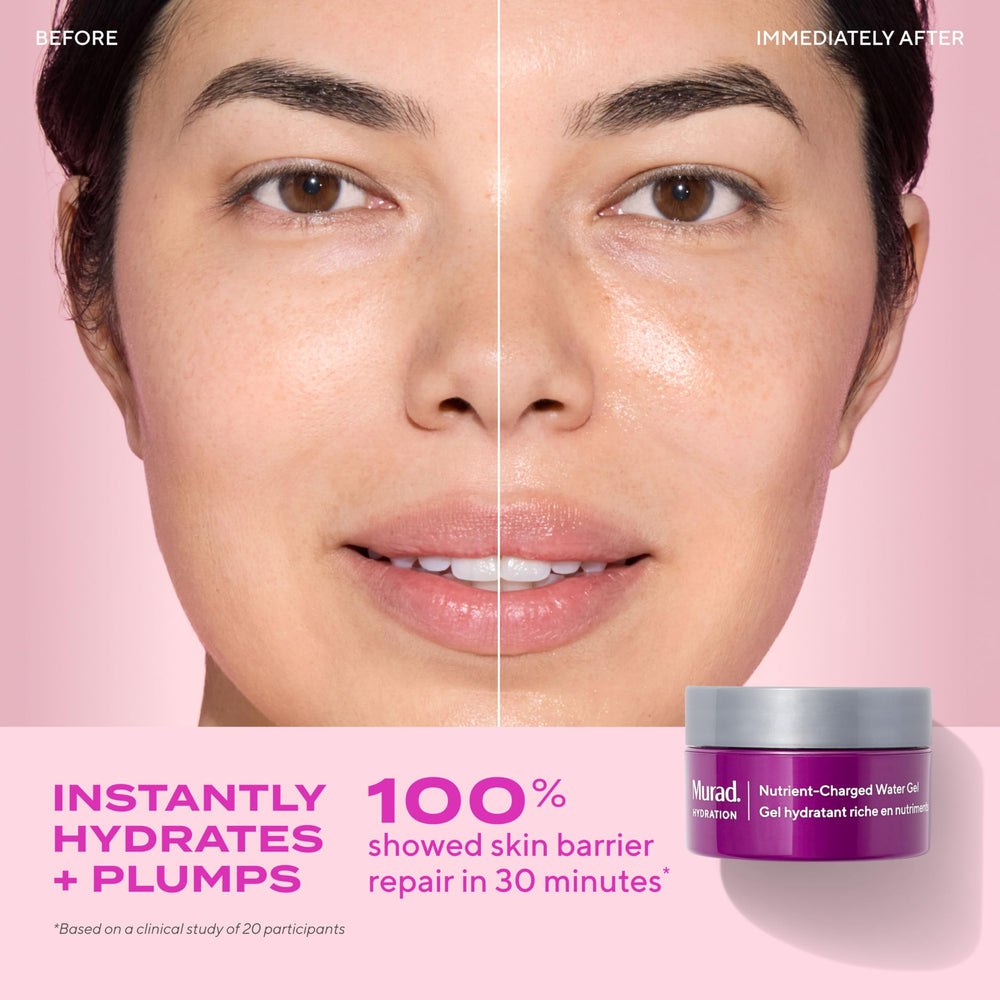 Murad Nutrient-Charged Water Gel application on the face demonstrates smooth, quick hydration
