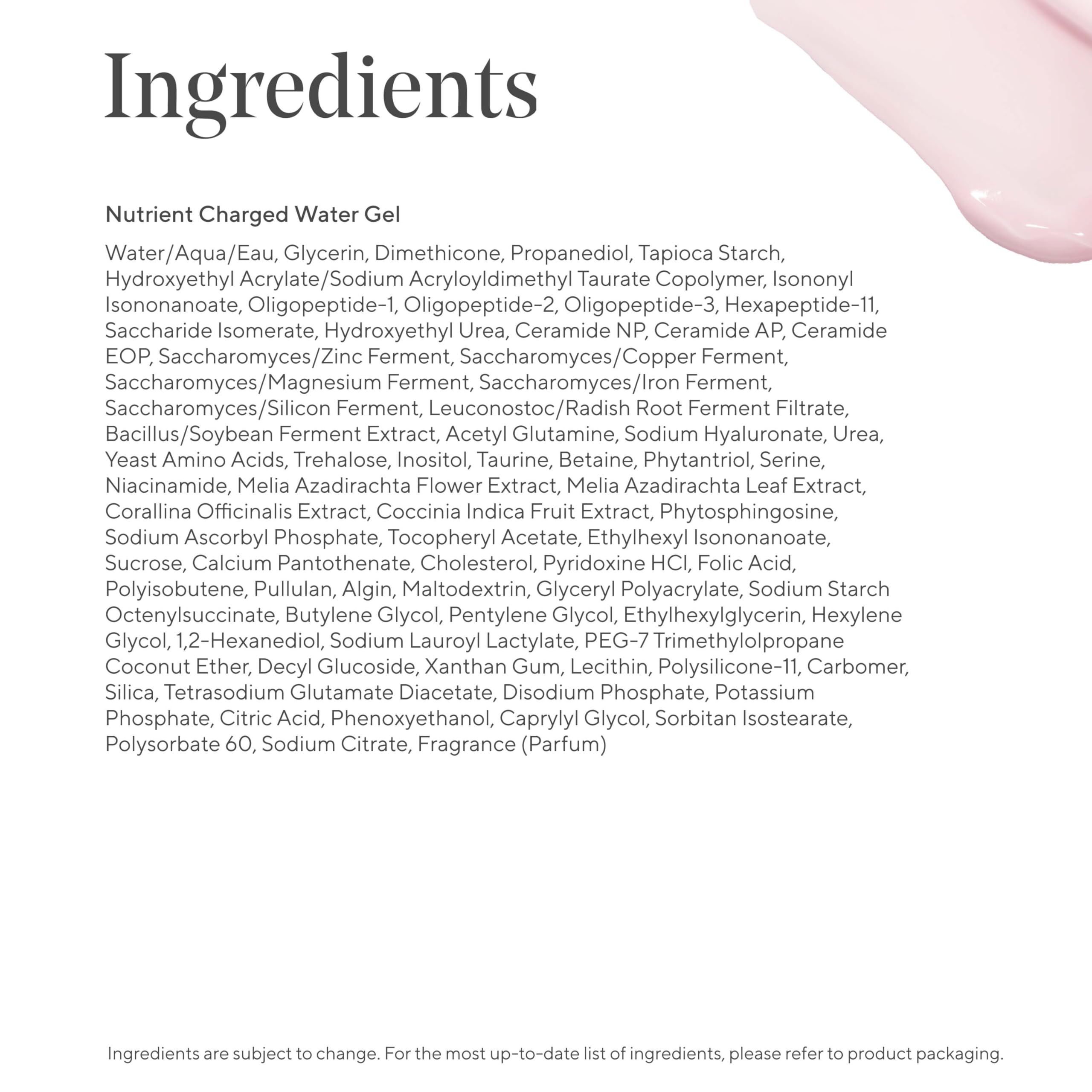 Murad Nutrient-Charged Water Gel ingredients highlight vitamins and minerals for nourishment