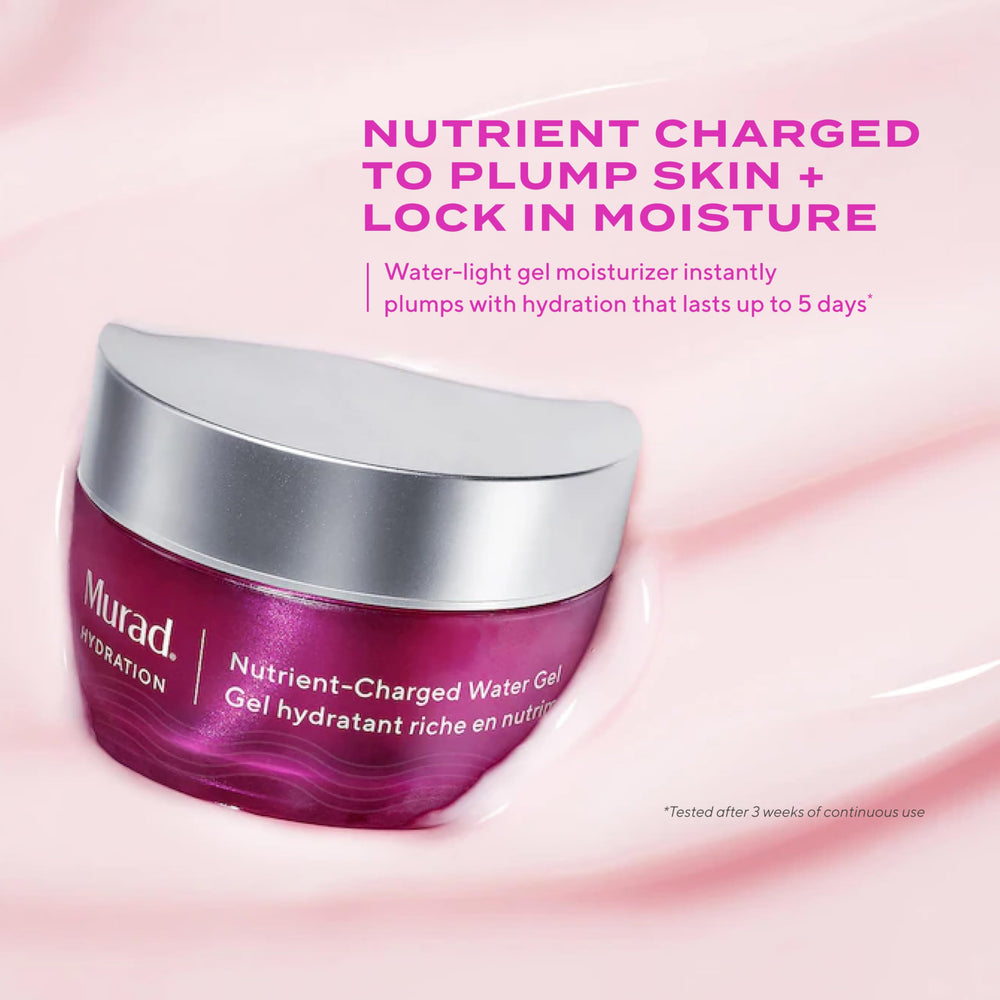 Murad Nutrient-Charged Water Gel texture closeup reveals refreshing gel-cream absorption