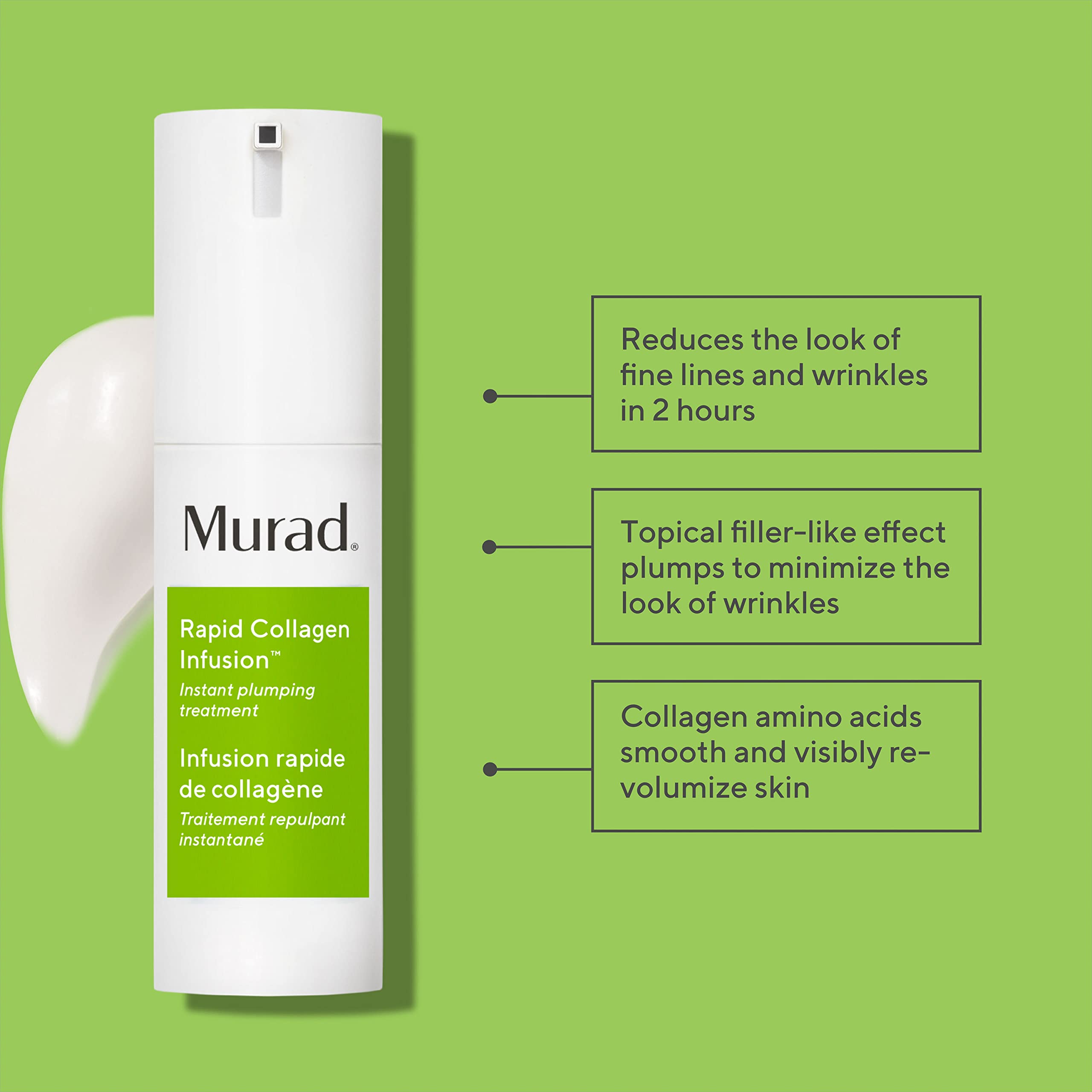 Murad Rapid Collagen Infusion pump dispenses creamy serum for smoother skin.