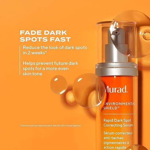 Murad Rapid Dark Spot Serum applied on the face highlights brightening potential.