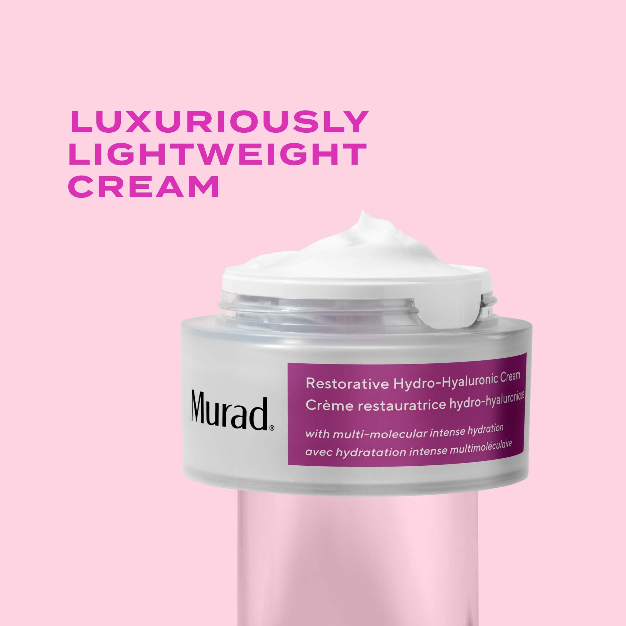 Murad Restorative Hydro-Hyaluronic Face Cream dispensing pump demonstrates easy application.