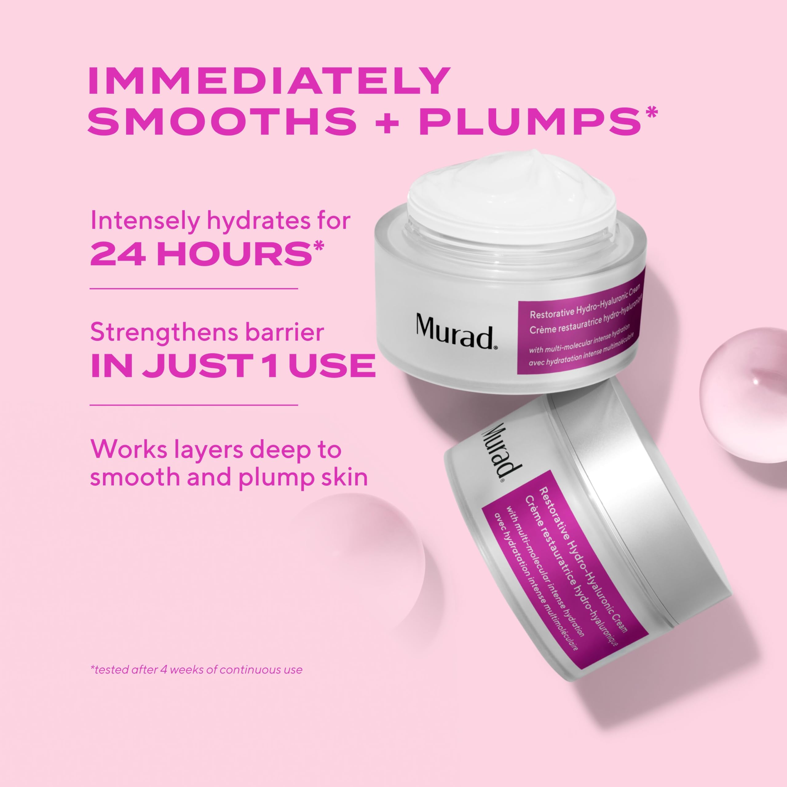 Murad Restorative Hydro-Hyaluronic Face Cream applied on skin for a plump look.