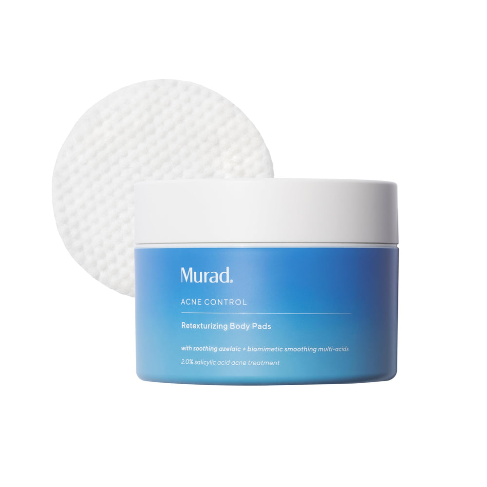 Murad Retexturizing Body Pads pack closeup highlights exfoliation and skin smoothing benefits