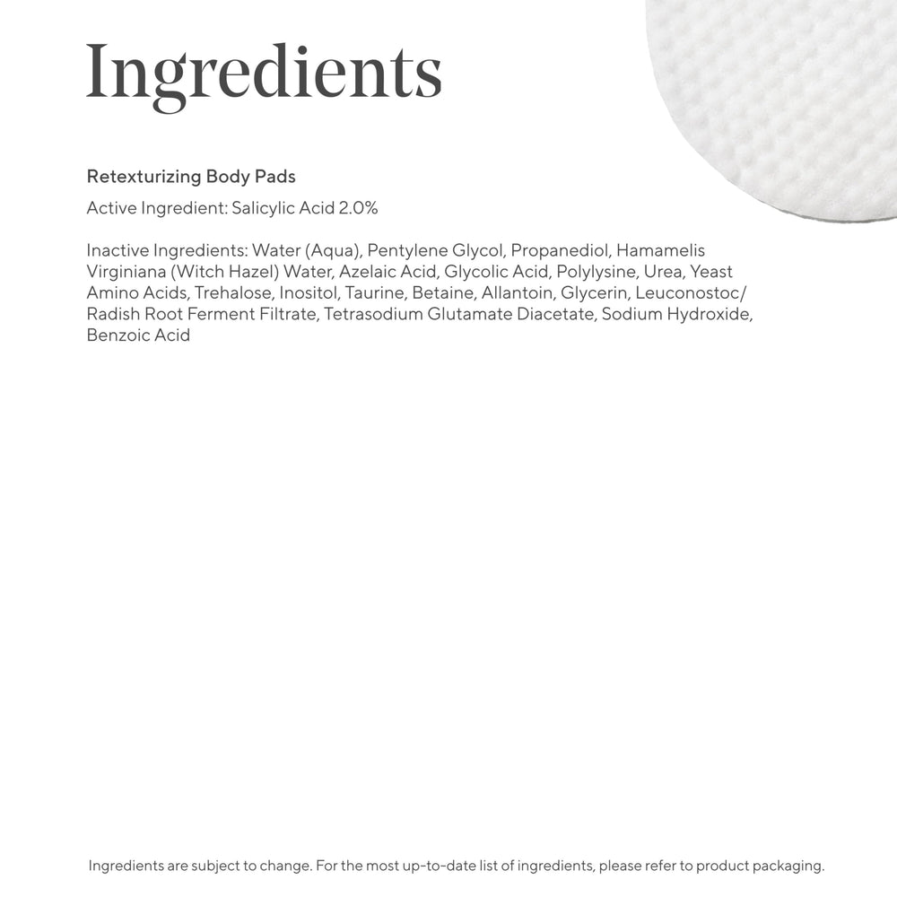 Murad Retexturizing Body Pads textured skin example suggests improvement in rough patches