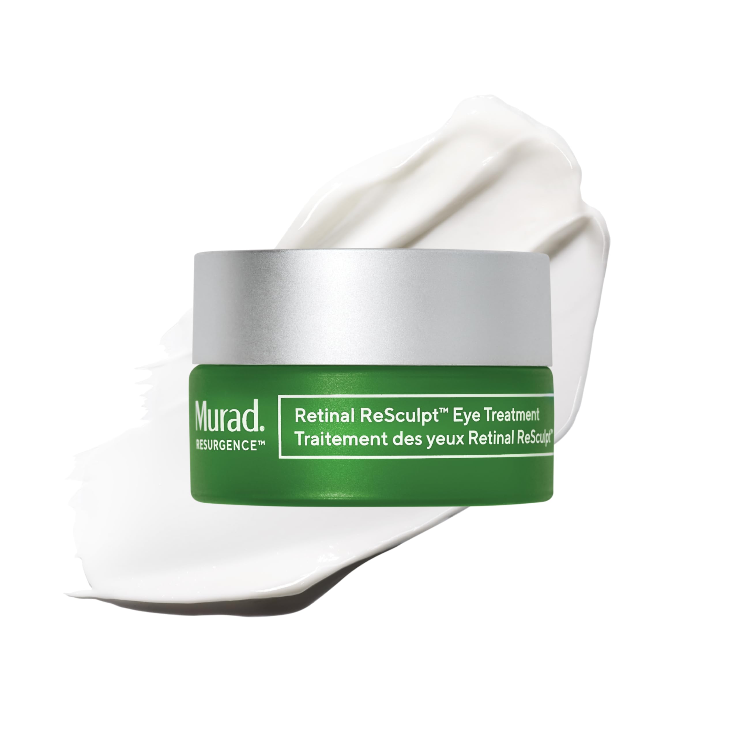 Murad Retinal ReSculpt Eye Lift Treatment jar closeup shows luxurious eye cream texture for nightly lifting.
