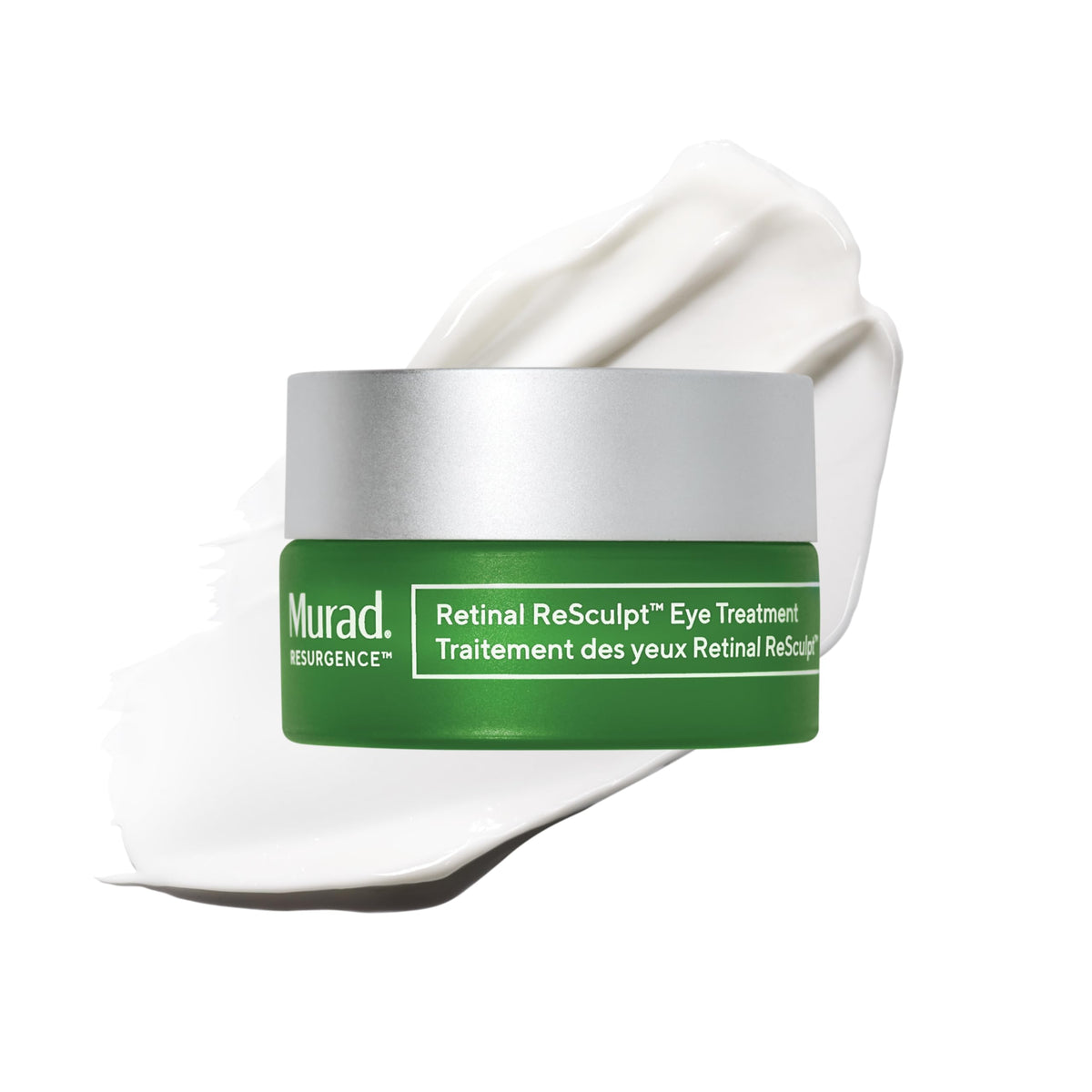 Murad Retinal ReSculpt Eye Lift Treatment jar closeup shows luxurious eye cream texture for nightly lifting.
