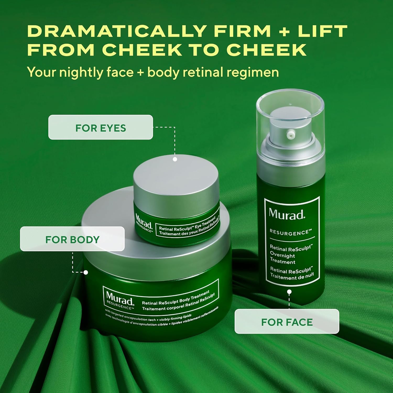 Murad Retinal ReSculpt night routine shot implies nightly care benefits.