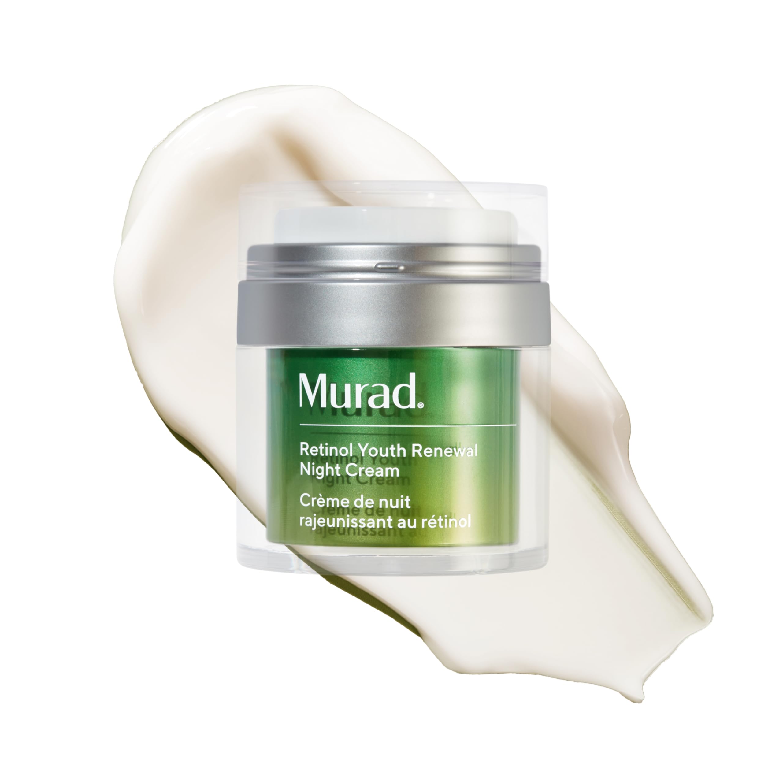 Murad Retinol Youth Renewal Night Cream jar closeup shows rich hydration for smoother skin