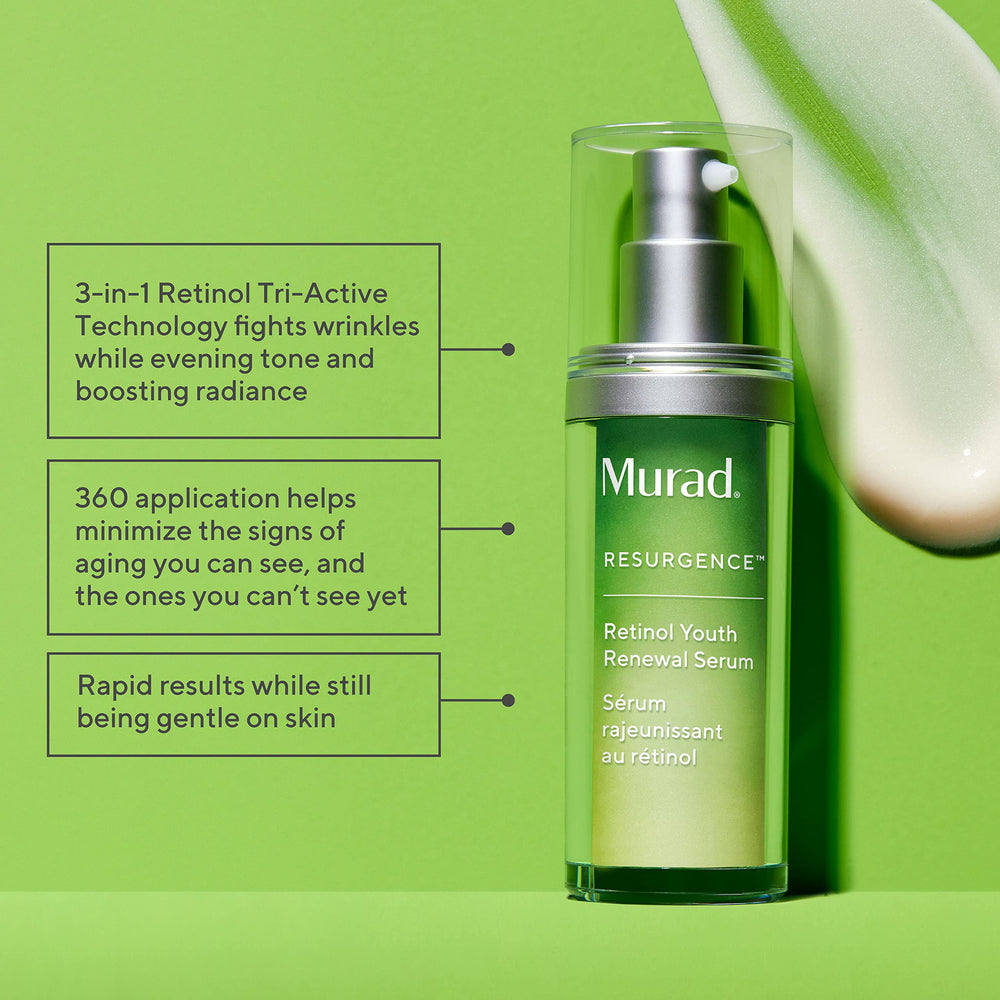 Murad Retinol Youth Renewal Serum outer box highlights premium anti-aging presentation.