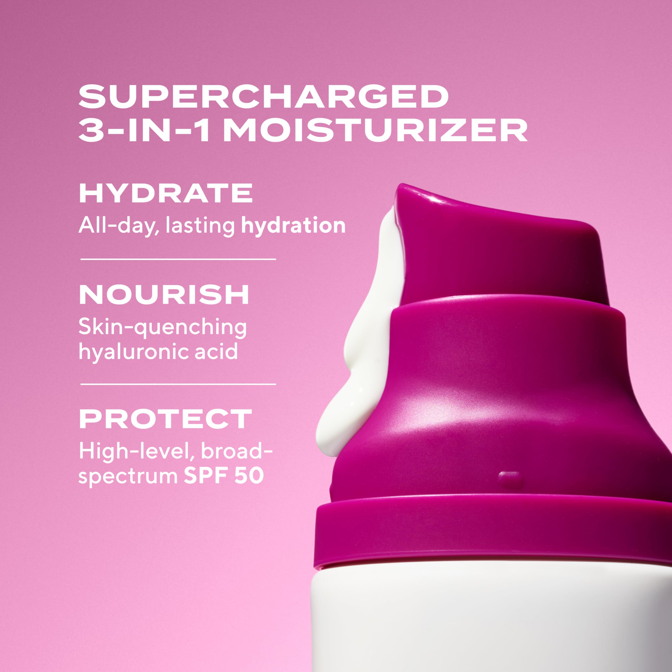 Murad Superactive Hydrating Moisturizer SPF 50 jar texture highlights lightweight, fast-absorbing feel.