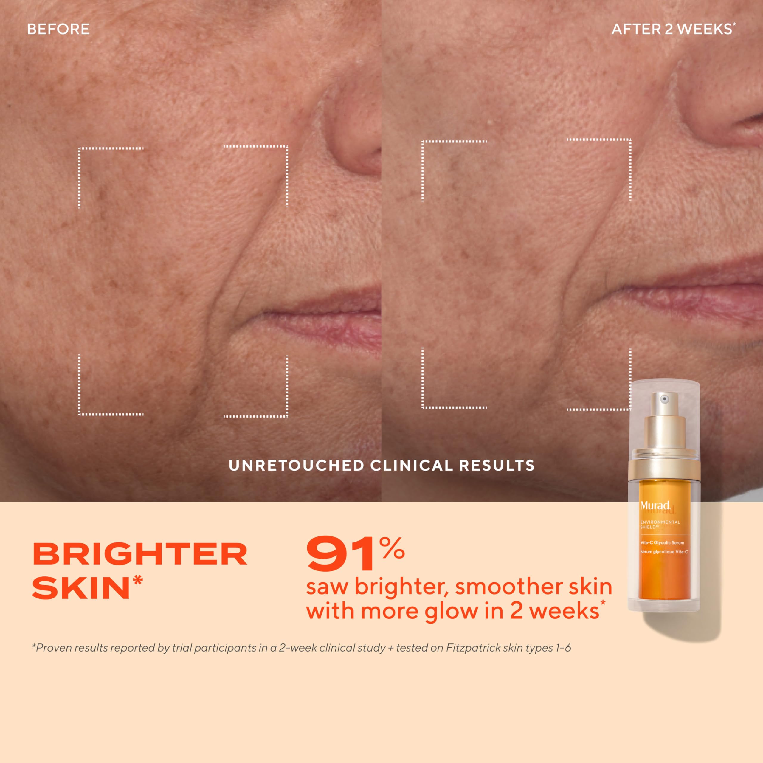Murad Vita-C Glycolic Serum face application promotes even-toned, radiant skin.