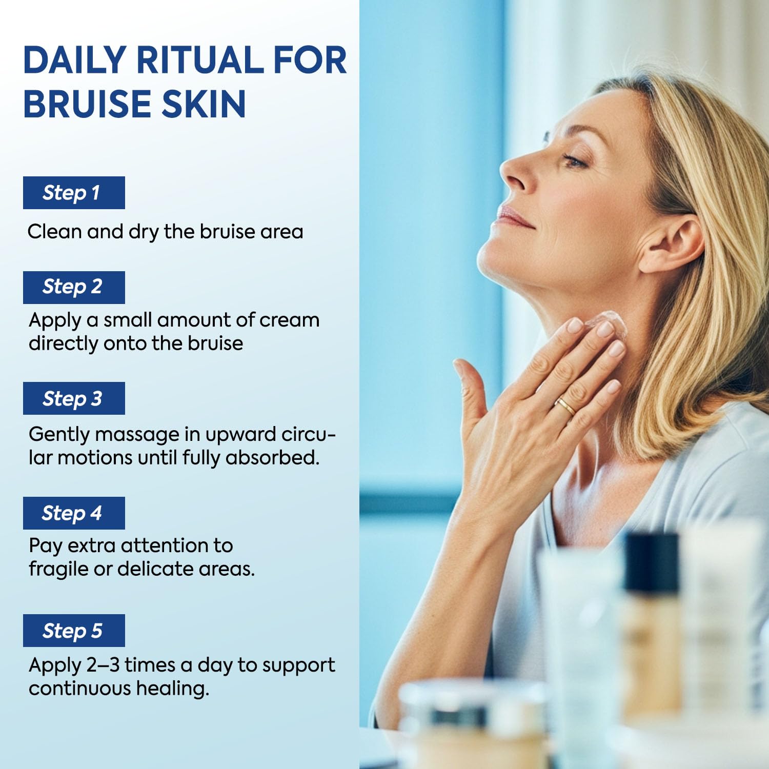 MURASAKI BEAUTY Arnica Bruise Cream on the arms highlights bruise-prone area care.