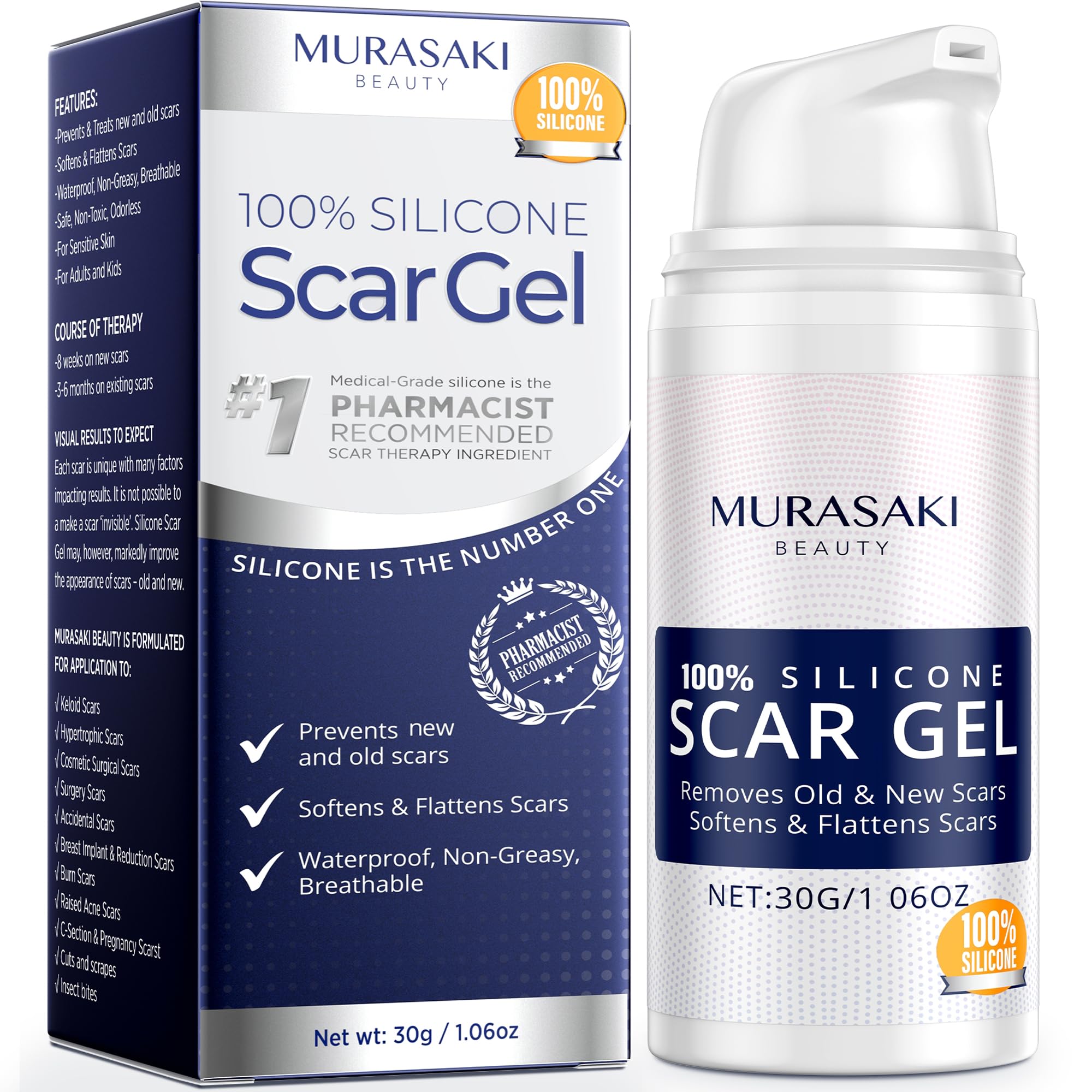 MURASAKI BEAUTY front tube view showing clear silicone gel and portable size benefit