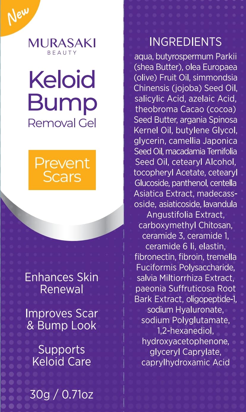 MURASAKI BEAUTY Keloid Bump Gel paired with scar sheets for enhanced care.