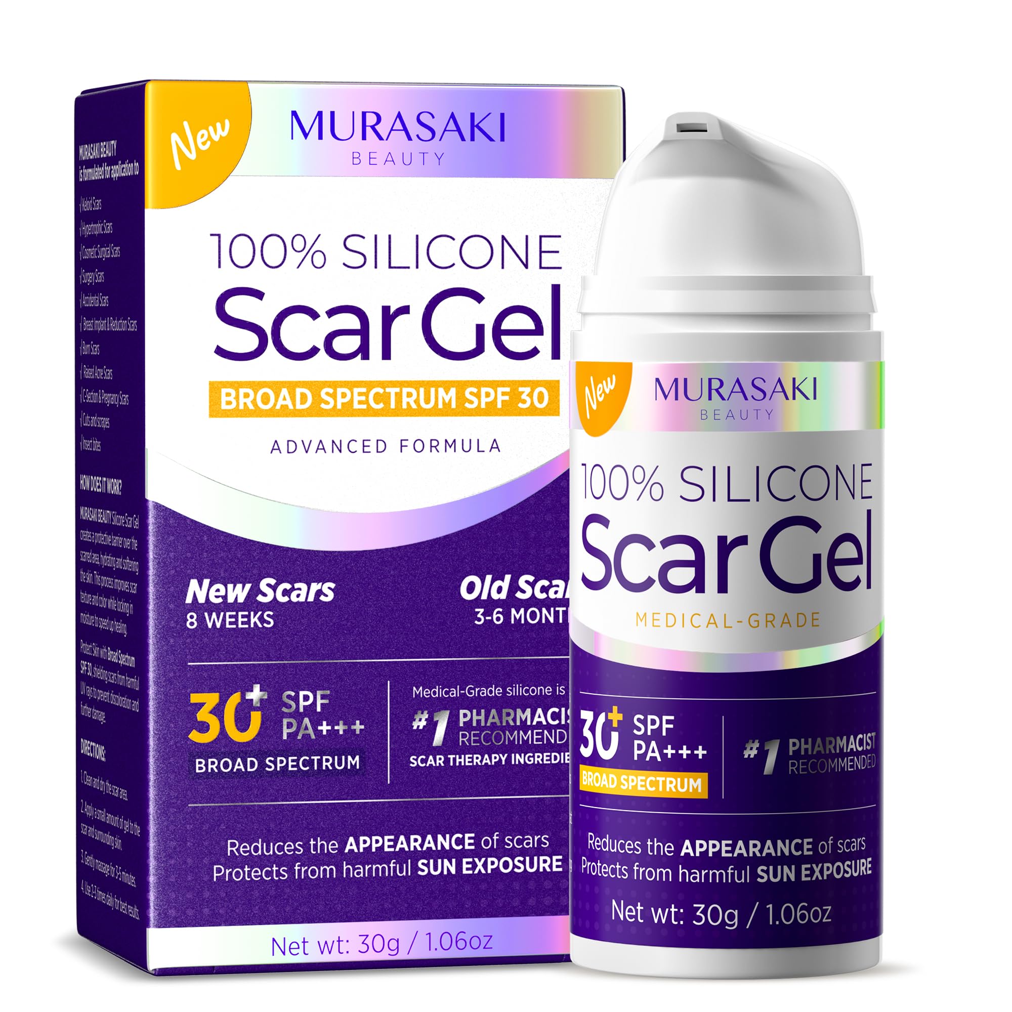 MURASAKI BEAUTY silicone scar gel packaging highlights professional-grade scar care.