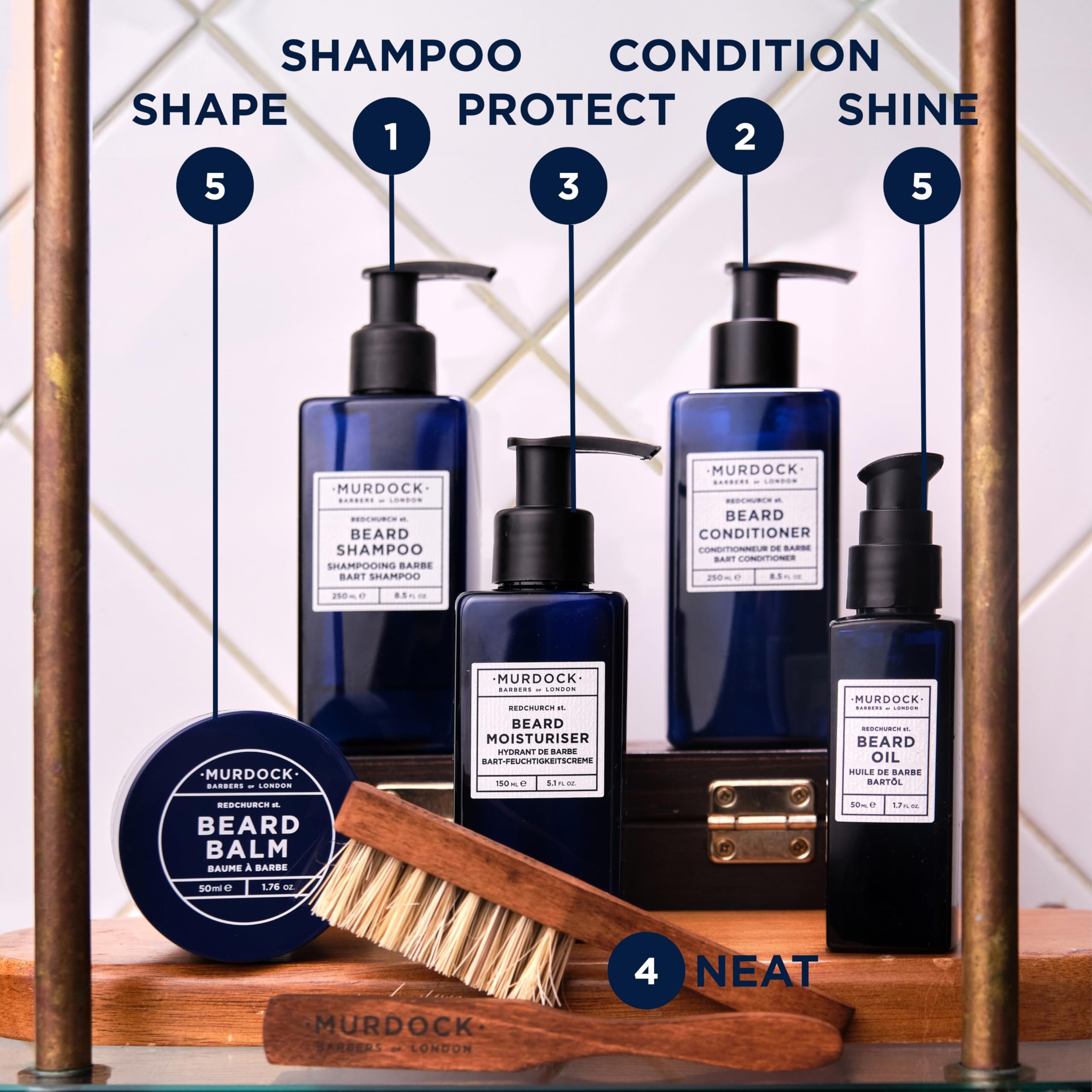 Murdock London barber-tip evening-use scene suggests deeper absorption and longer-lasting sheen.