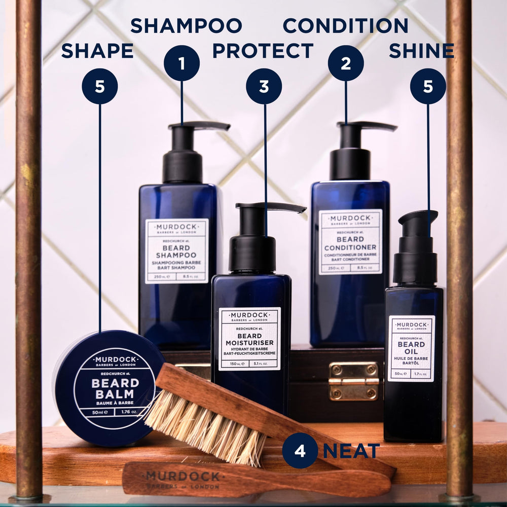 Murdock London barber-tip evening-use scene suggests deeper absorption and longer-lasting sheen.