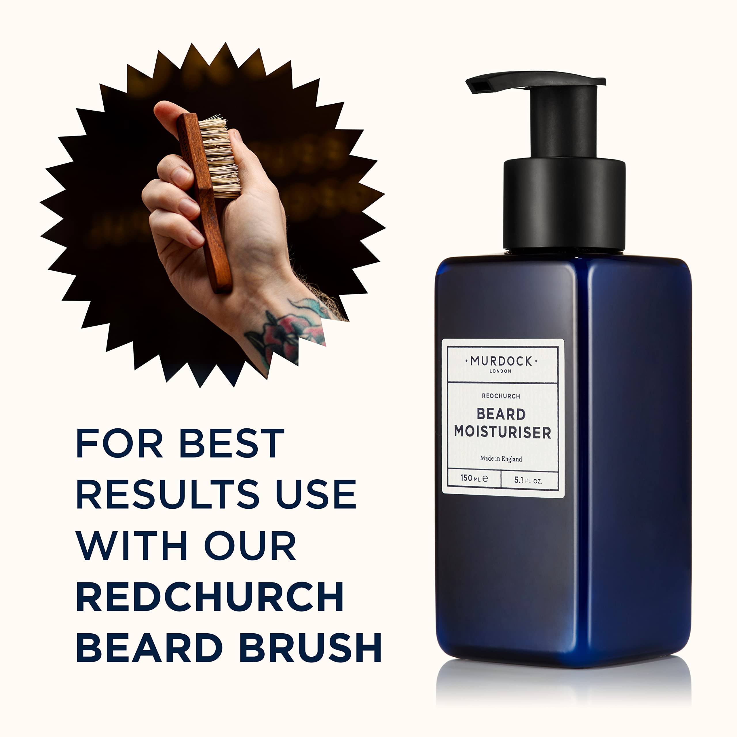 Murdock London packaging display highlights clean-label formula for daily grooming.