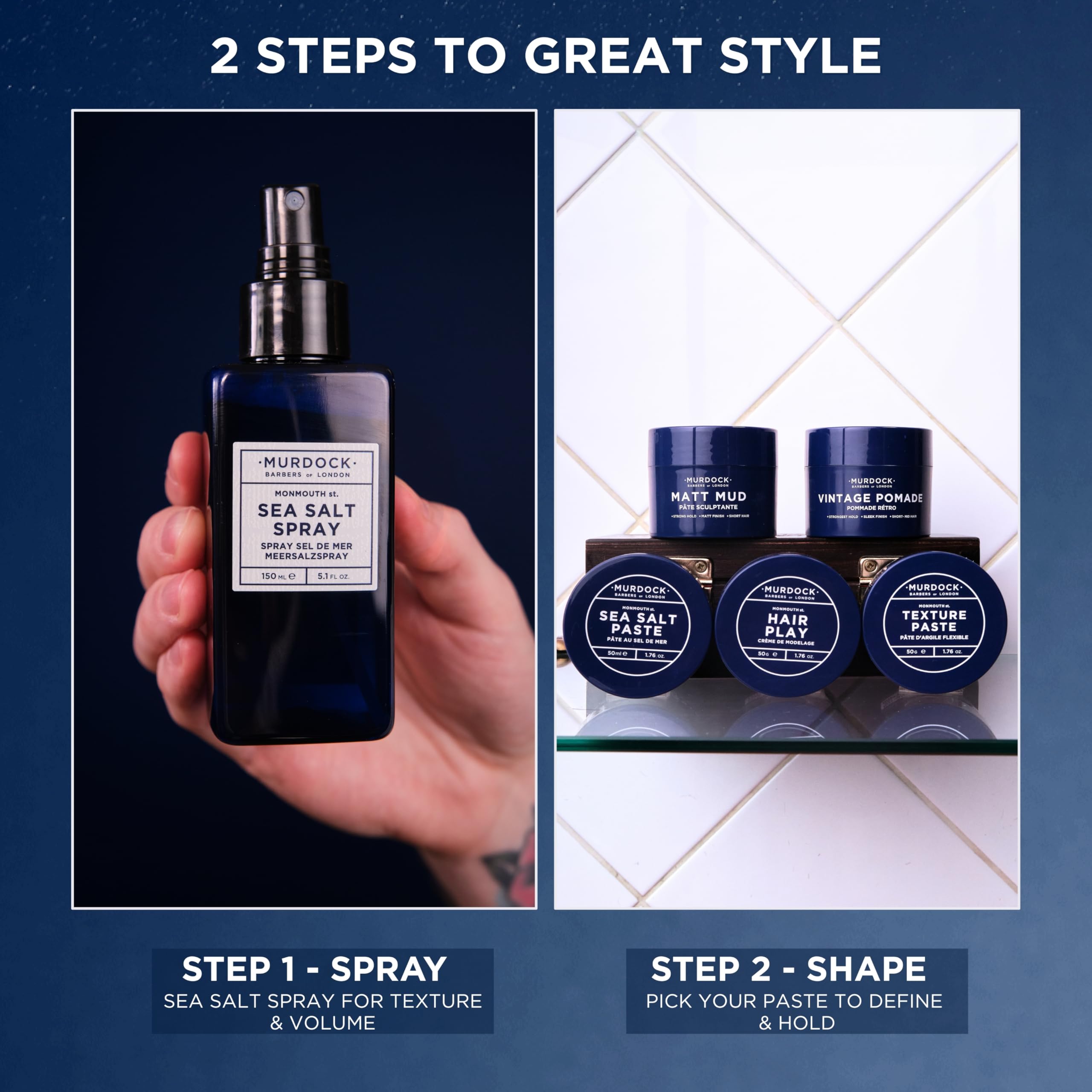 Murdock London Sea Salt Spray delivers a natural matte finish with flexible hold