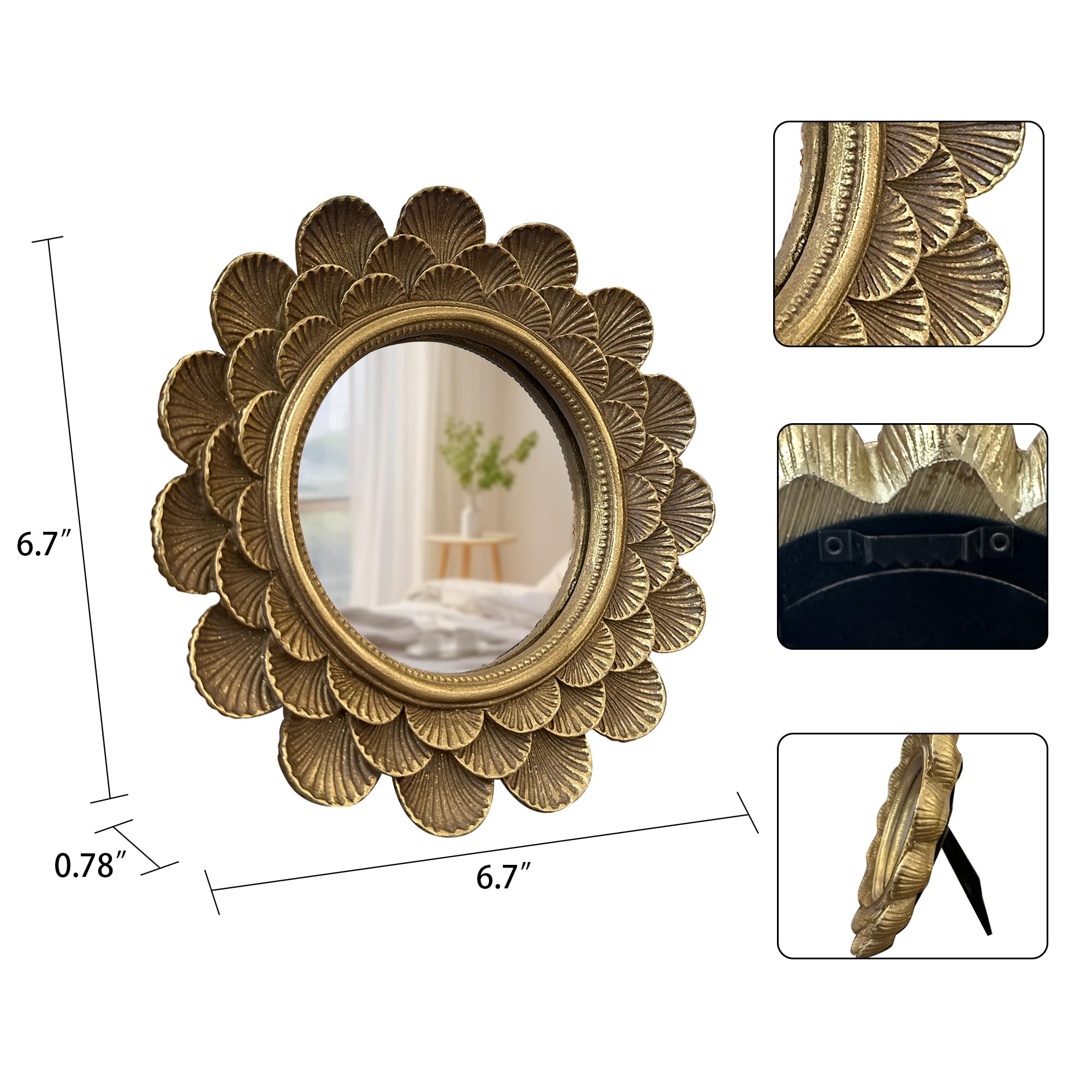Musanpou vintage vanity mirror detailed frame close-up highlighting engraving and rustic charm.