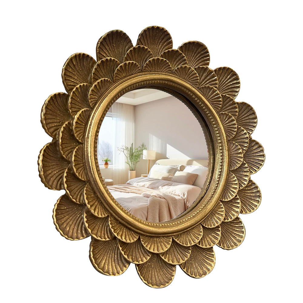 Musanpou vintage vanity mirror front view with antique gold frame and crisp reflection for makeup.