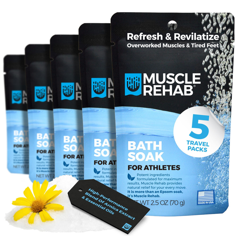 Muscle Rehab travel Epsom packet with Arnica for on-the-go relief