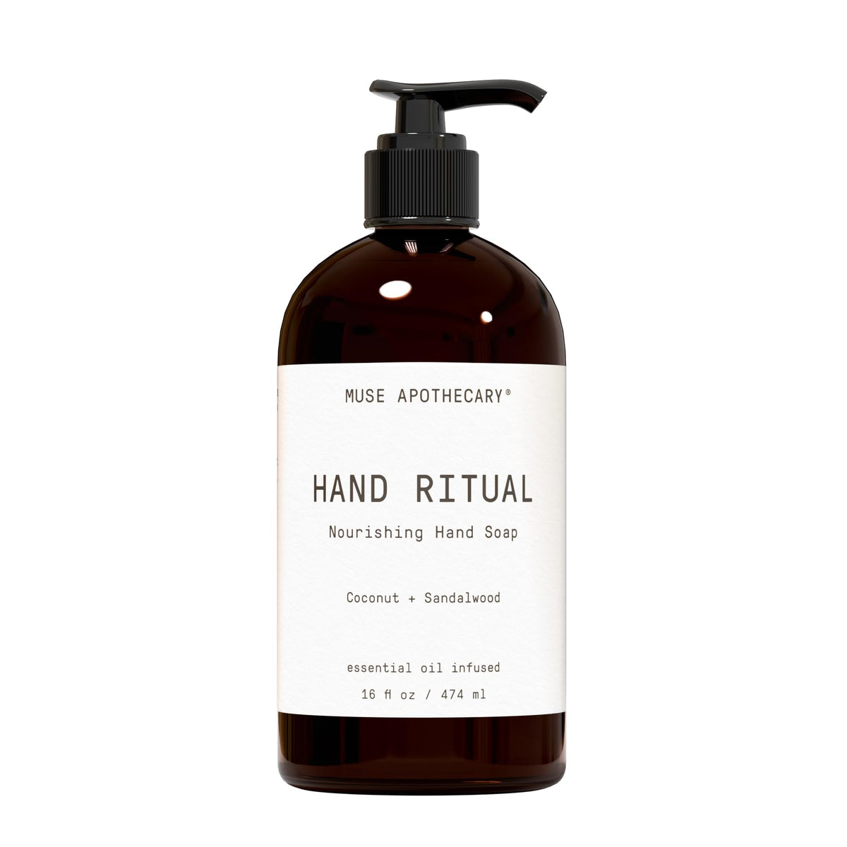 Muse Apothecary Hand Ritual bottle-foam shows rich cleansing lather for daily use