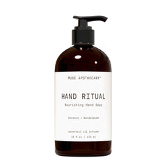 Muse Apothecary Hand Ritual bottle-foam shows rich cleansing lather for daily use
