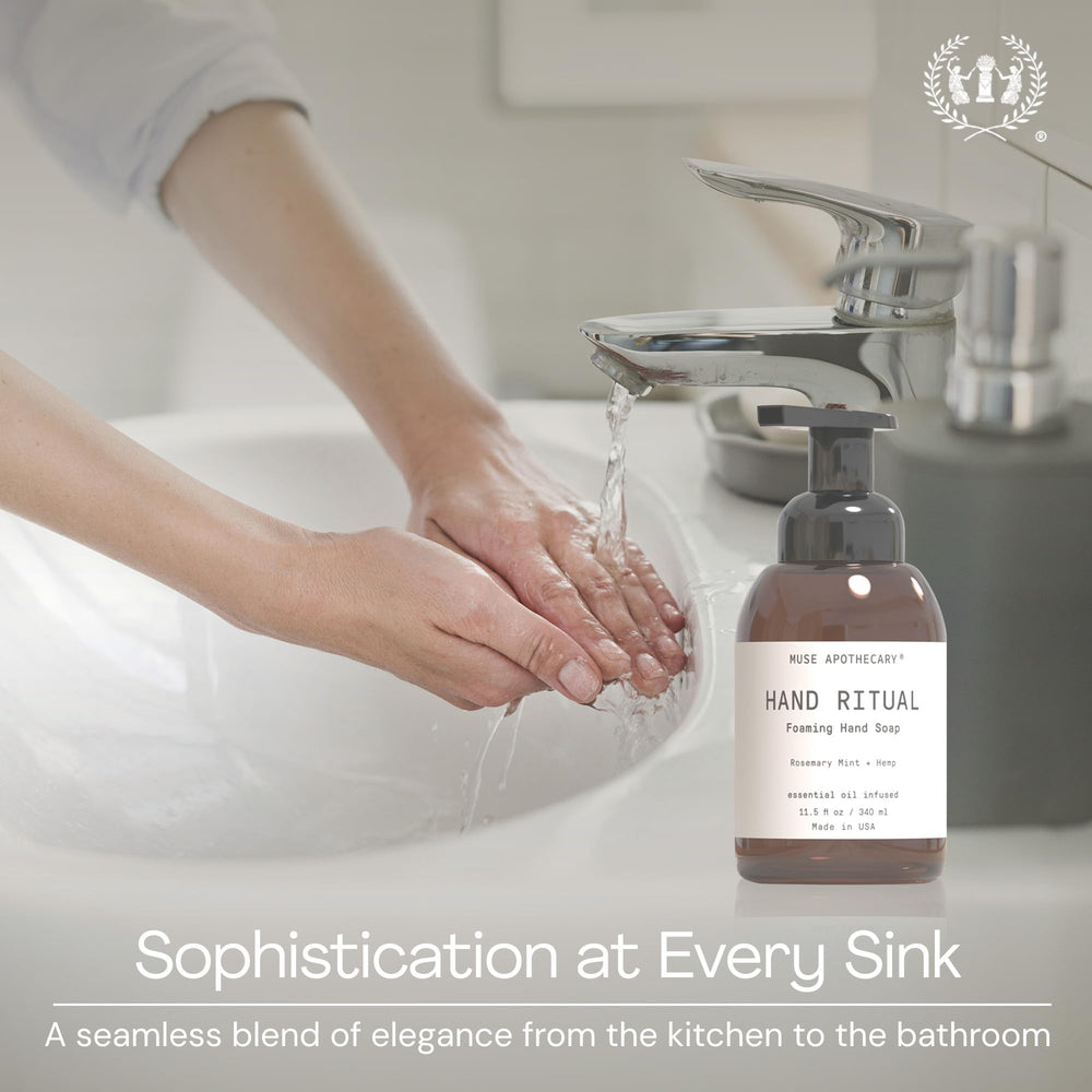 Muse Apothecary Hand Ritual Leaping Bunny and USDA Biobased certifications on packaging