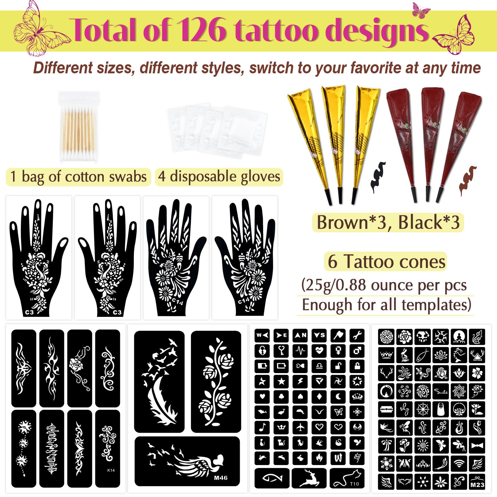 MuseLuxe ink bottles in black and brown provide rich tones for vibrant temporary designs.